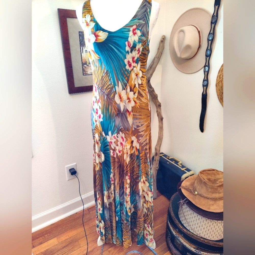Silk Tropical Print Maxi Dress